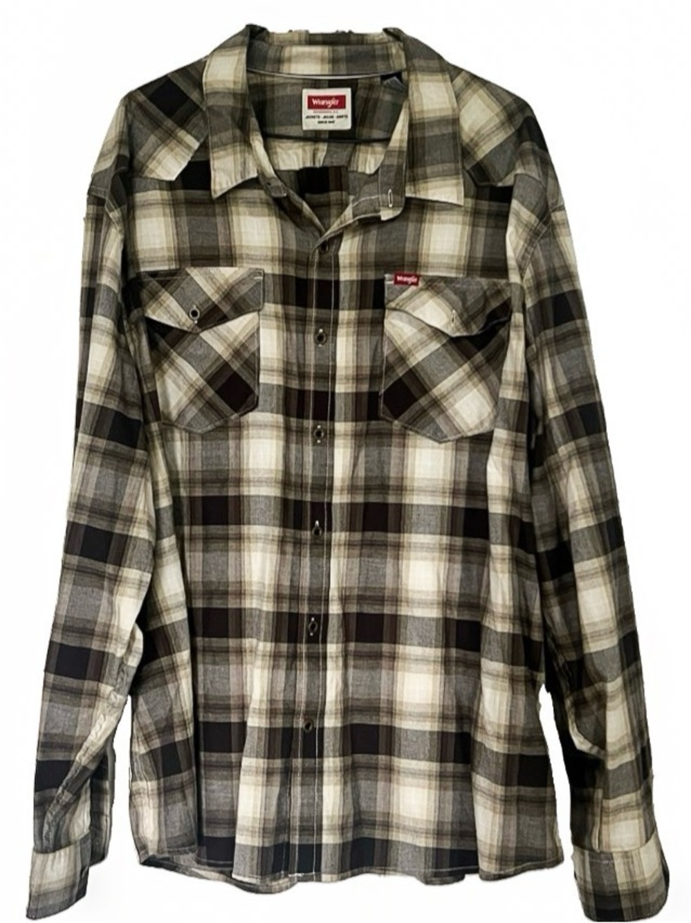 Wrangler Men's 3XL Big & Tall Plaid Woven Long Sleeve Button-Up Shirt Pockets